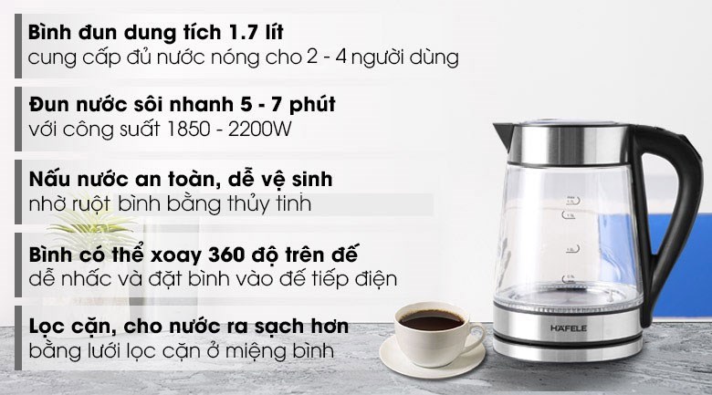 Bình đun siêu tốc Hafele 1.7L T-602C (535.43.732)