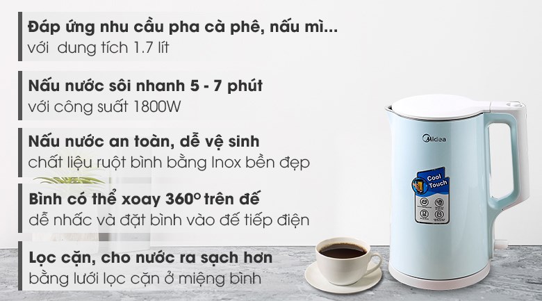 Bình đun siêu tốc Midea 1.7 lít MK-17DG