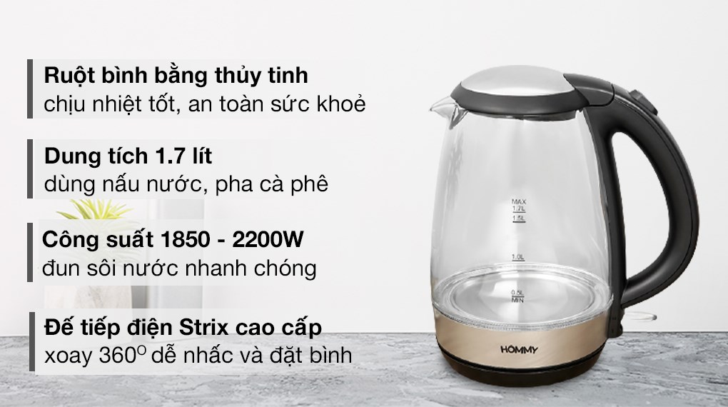 Bình đun siêu tốc Hommy 1.7 lít KEGS5801B-GS