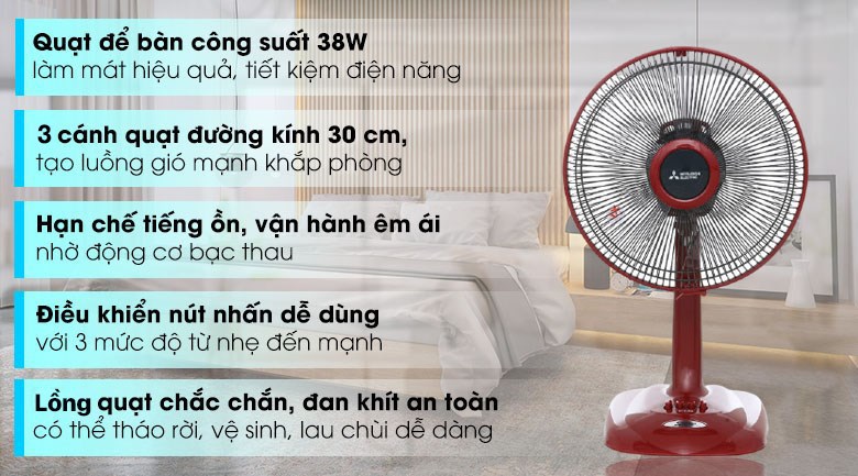 Quạt bàn Mitsubishi Electric 3 cánh D12-GV CY-RD 38W