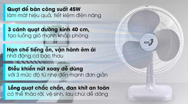 Quạt bàn Asia 3 cánh B16001-XV1 45W