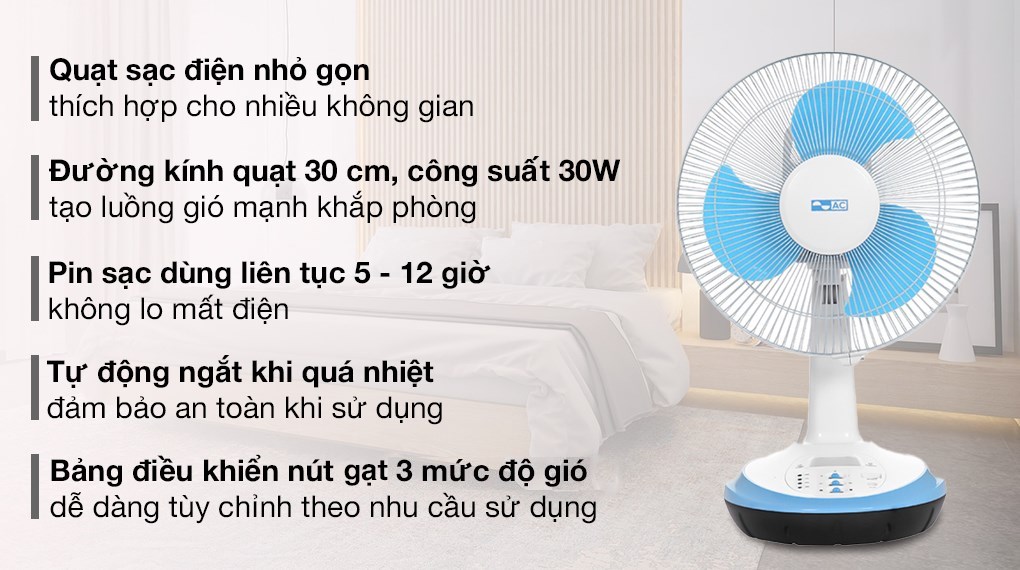 Quạt sạc điện AC 3 cánh ARF03D123 30W