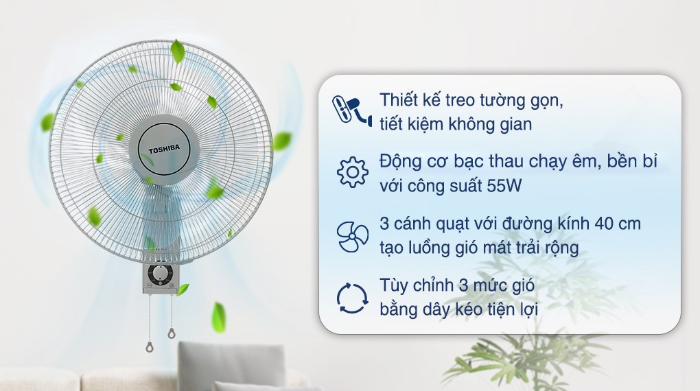 Quạt treo tường Toshiba 3 cánh F-AWZ50VN(H) 55W