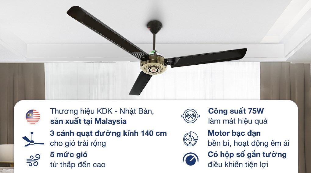 Quạt trần KDK 3 cánh N56YG(BB) 75W