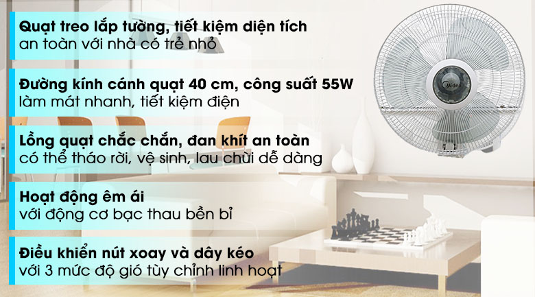 Quạt treo tường Midea 3 cánh FW40-6H 55W