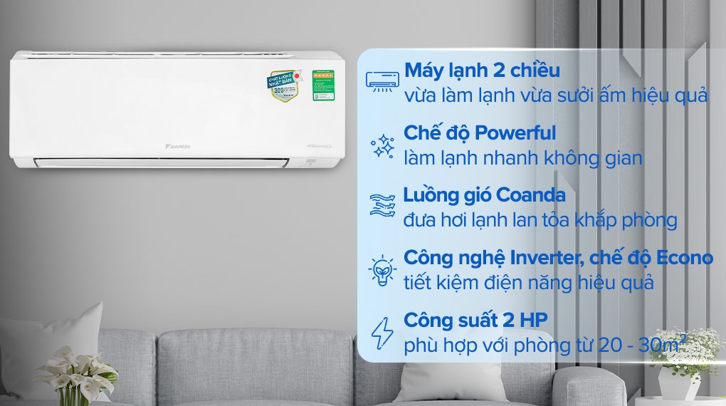 Máy lạnh 2 chiều Daikin Inverter 2 HP FTHF50VAVMV