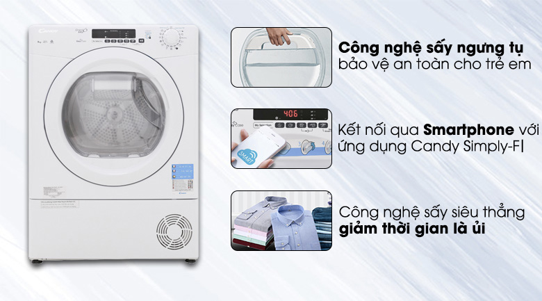 Máy sấy ngưng tụ Candy 9 kg GVS C9DE-S