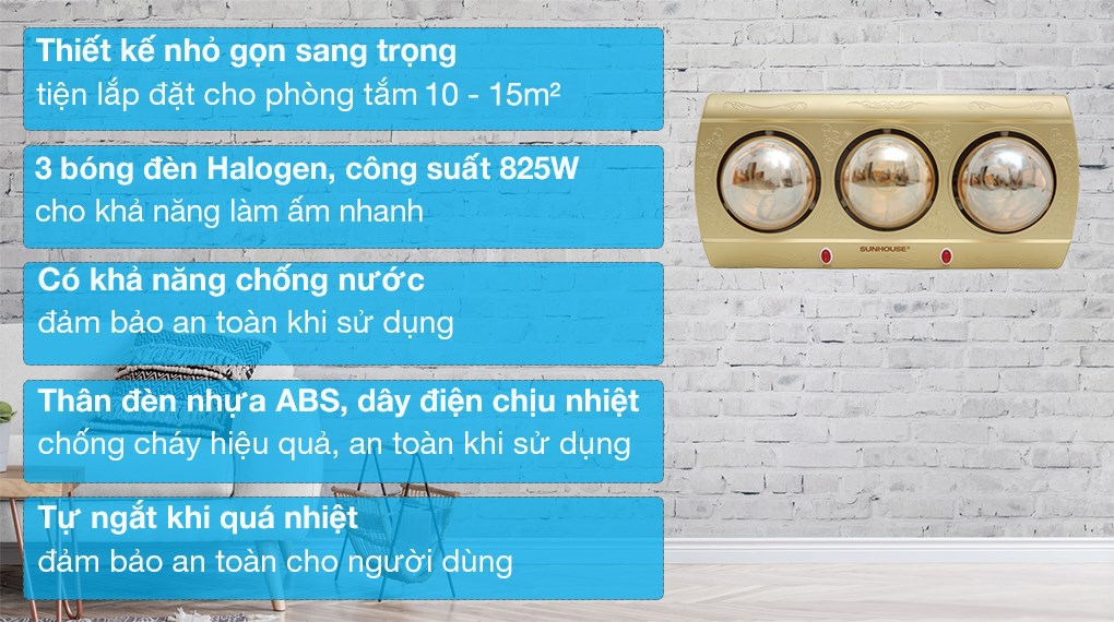 Đèn sưởi nhà tắm Sunhouse SHD3813 825W