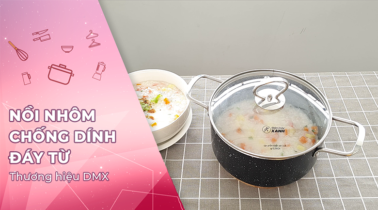 Nồi nhôm chống dính nắp kính 20 cm DMX NDE