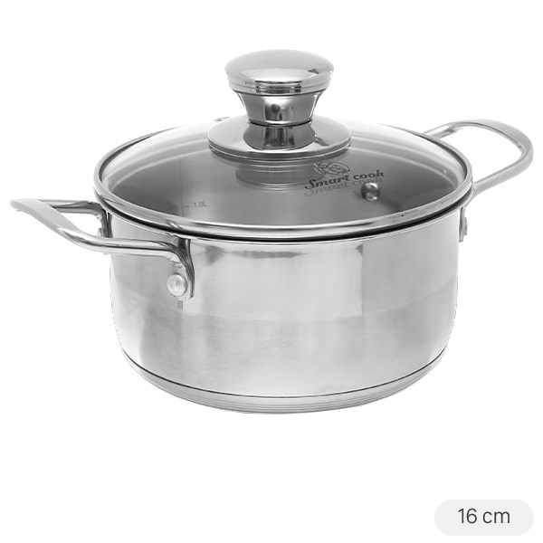 Nồi inox 3 đáy nắp kiếng 16 cm Smartcook SM2400MN