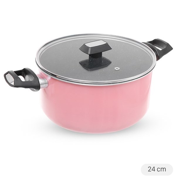 Nồi nhôm nắp kính 24 cm Kims Cook EARM524H Hồng