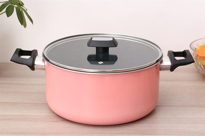 Nồi nhôm nắp kính 24 cm Kims Cook EARM524H Hồng