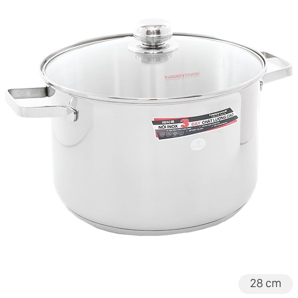 Nồi inox 3 đáy nắp kiếng 28 cm Happycook NC-28G