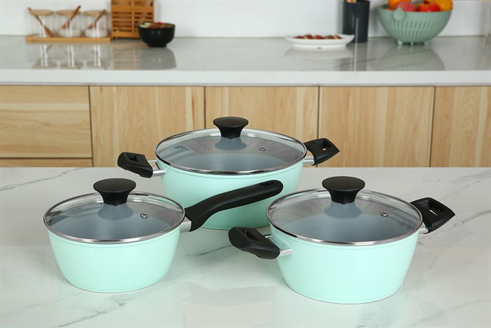 Bộ nồi quánh nhôm chống dính nắp kính Green Cook GCS229-T1