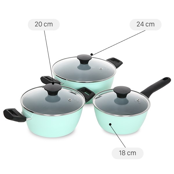 Bộ nồi quánh nhôm chống dính nắp kính Green Cook GCS229-T1