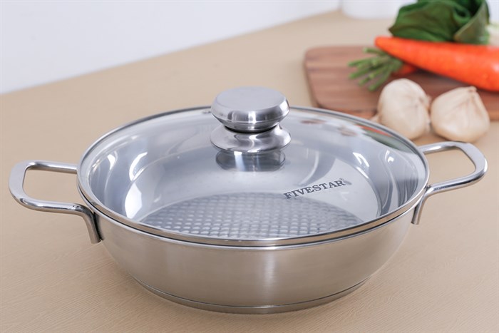 Nồi lẩu inox 3 đáy nắp kính 24 cm Fivestar L24-3DG