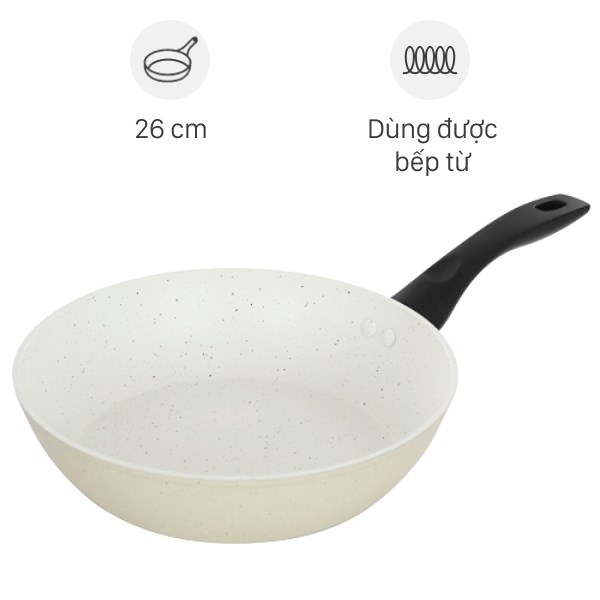 Chảo nhôm sâu chống dính vân đá đáy từ 26 cm Green Cook GCP226-26IH