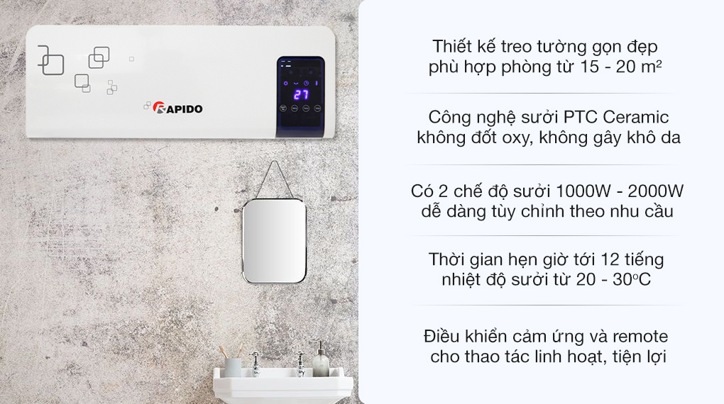 Máy sưởi gốm Rapido RCH2000-D