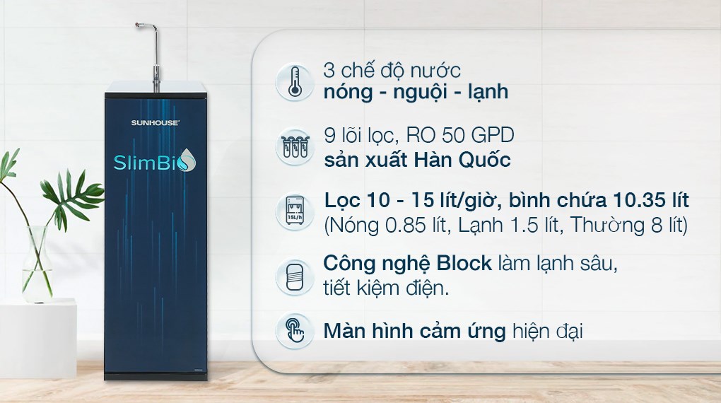 Máy lọc nước RO nóng nguội lạnh Sunhouse SHA76214CK-S 9 lõi