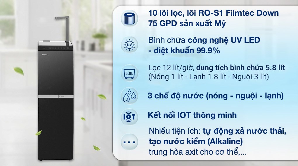 Máy lọc nước RO nóng nguội lạnh Toshiba TWP-W2396SVN(M) 10 lõi