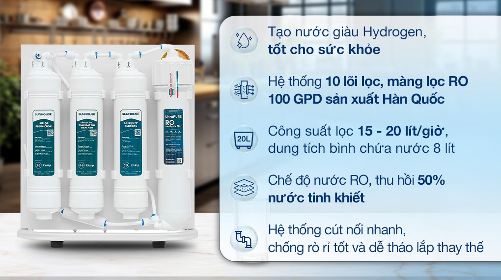 Máy lọc nước RO Sunhouse SHA8201KV 10 lõi