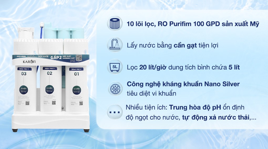 Máy lọc nước RO Karofi KAQ-US08 10 lõi