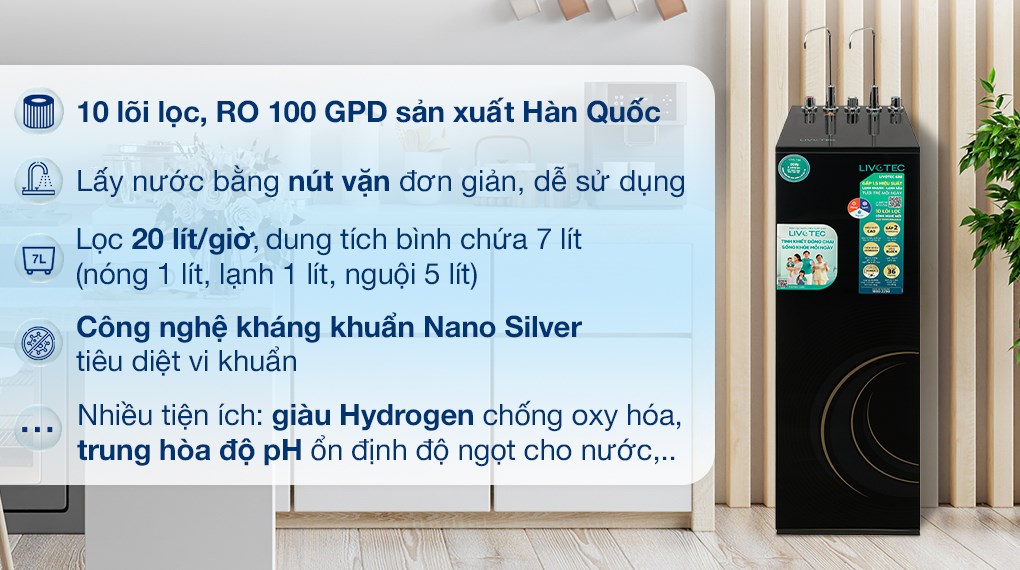 Máy lọc nước RO nóng nguội lạnh Livotec 638 10 lõi