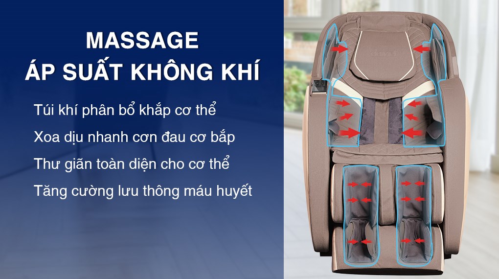 Ghế massage Daikiosan DKGM-20005X với hệ thống túi khí phân bổ khắp cơ thể, tăng cường lưu thông máu huyết