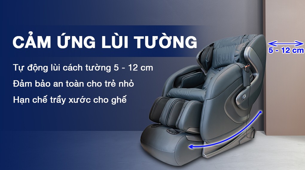 Cảm ứng lùi tường trên ghế massage Fuji Luxury FJ 688 đảm bảo an toàn cho người sử dụng, hạn chế tình trạng trầy xước