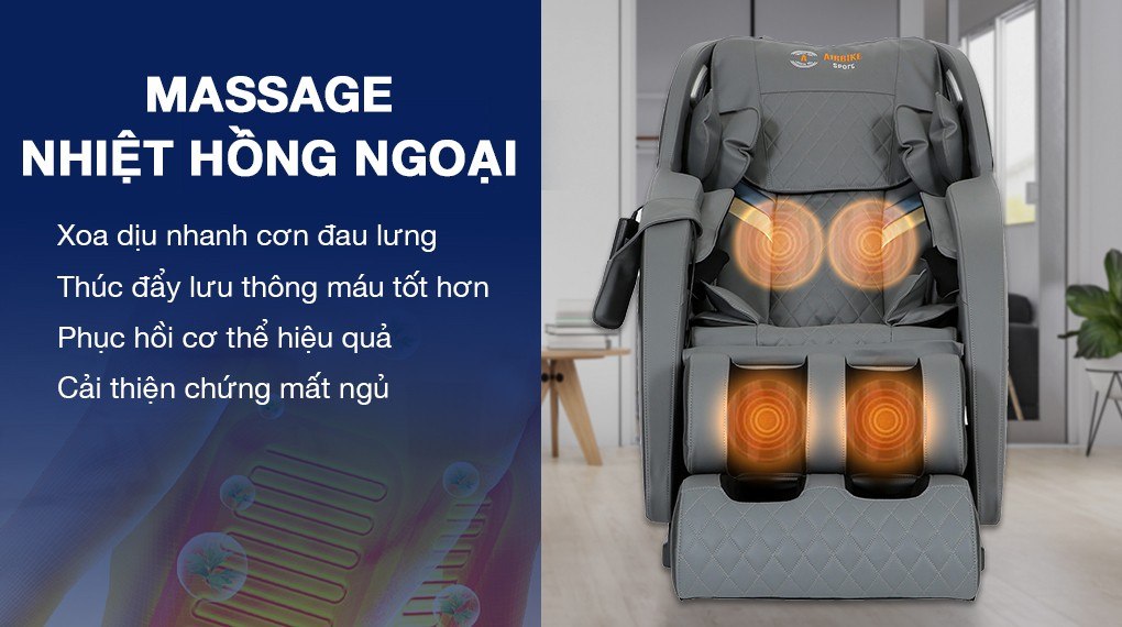 Ghế massage Airbike Sport MK-354 sở hữu chế độ massage nhiệt hồng ngoại giúp  thúc đẩy quá trình trao đổi chất tốt hơn, tạo độ tươi tắn cho làn da