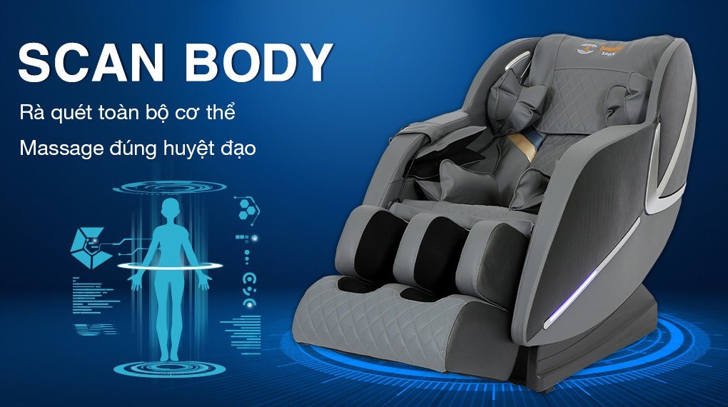 Chế độ Scan Body của ghế massage toàn thân Airbike Sport MK-354 giúp xác định huyệt đạo và thực hiện các bài massage giúp cải thiện cột sống