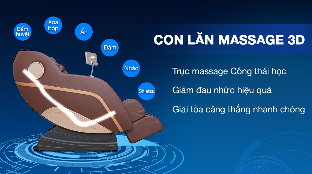 Ghế massage Fuji Luxury PT607 với thiết kế trục công thái học giúp tăng thêm 60% diện tích massage so với dòng ghế massage khác