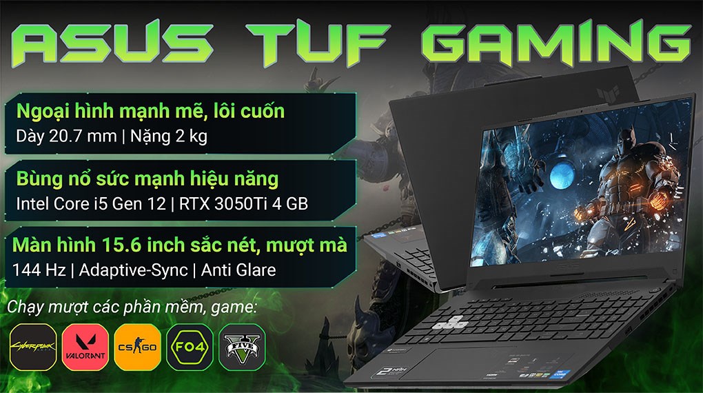 Laptop Asus TUF Gaming Dash F15 FX517ZE i5 12450H/8GB/512GB/4GB RTX3050Ti/144Hz/Win11 (HN045W)