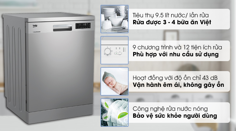 Máy rửa chén độc lập có sấy Beko DFN28422X