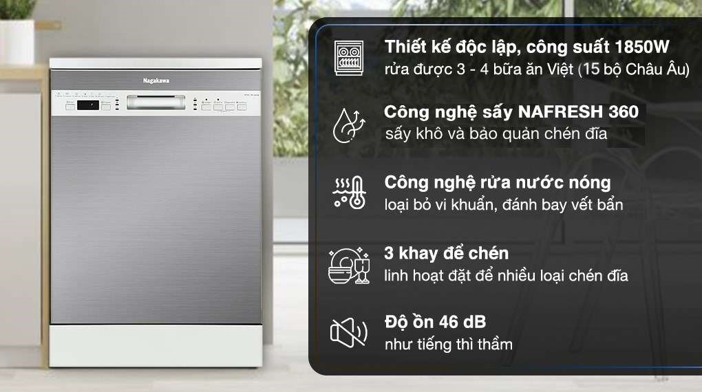 Máy rửa chén độc lập Nagakawa NK15D03M