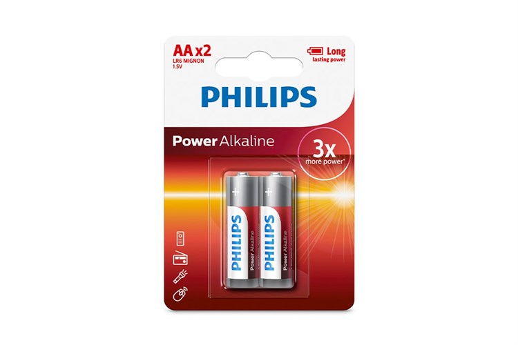 Pin AA 2 viên Alkaline Philips LR6P2B Màu Đỏ