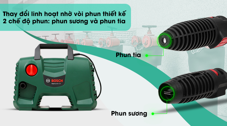 2 chế độ phun linh hoạt - Máy phun xịt rửa áp lực cao Bosch Easy AQT 120 1500W