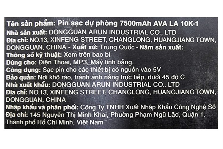 Pin sạc dự phòng 7.500 mAh AVA LA 10K-1 Màu Vàng đồng