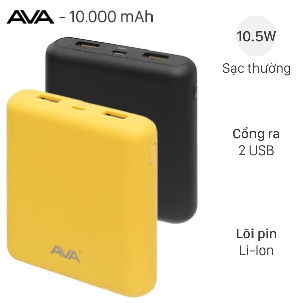 Pin sạc dự phòng 10.000 mAh 10.5W AVA LA Y65