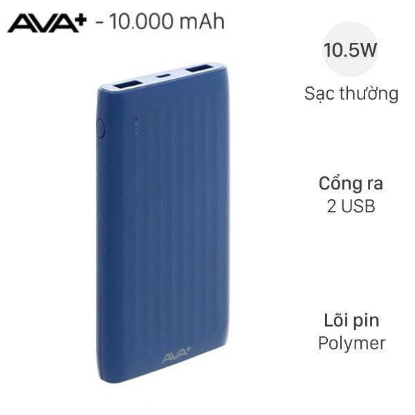 Pin sạc dự phòng Polymer 10000mAh 10.5W AVA  DS006