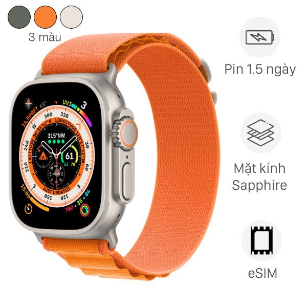 Đồng hồ thông minh Apple Watch Ultra GPS + Cellular 49mm viền Titanium dây Alpine size M