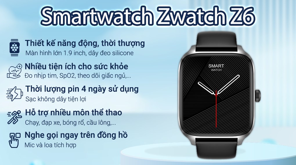 Đồng hồ thông minh Zwatch Z6 44mm Đen