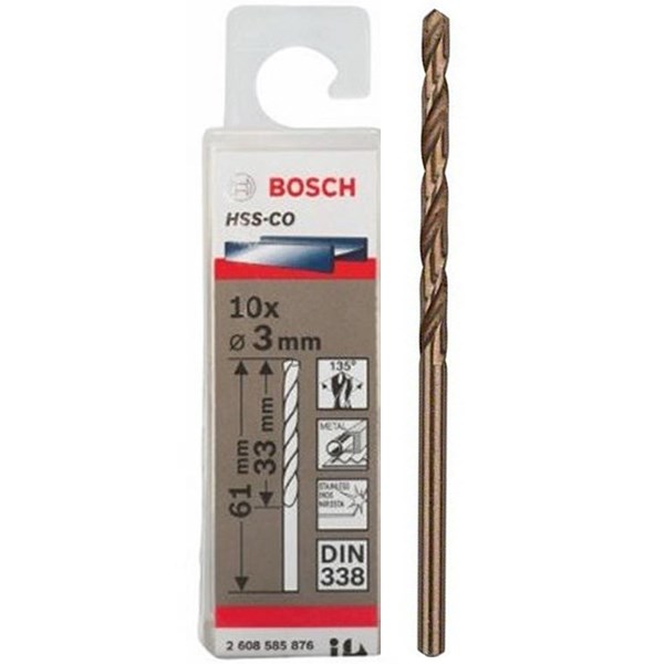 Mũi khoan inox Bosch HSS-Co 3 mm (hộp 10 mũi)