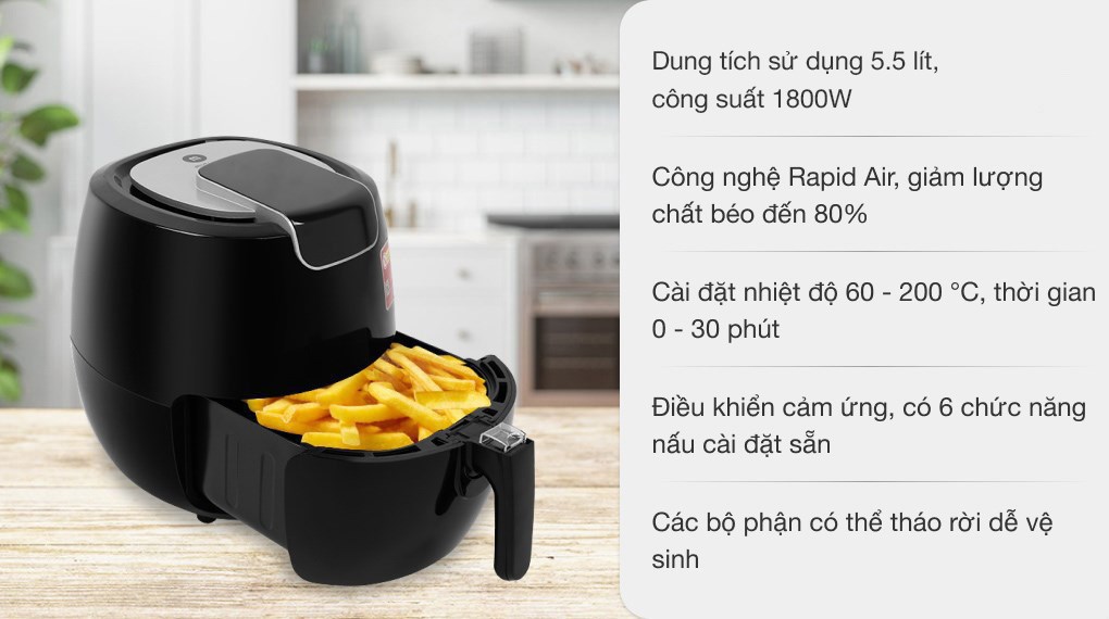 Nồi chiên không dầu Mishio MK-165 5.5 lít