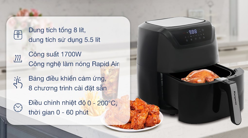 Nồi chiên không dầu Kangaroo KG8AF1A 8 lít