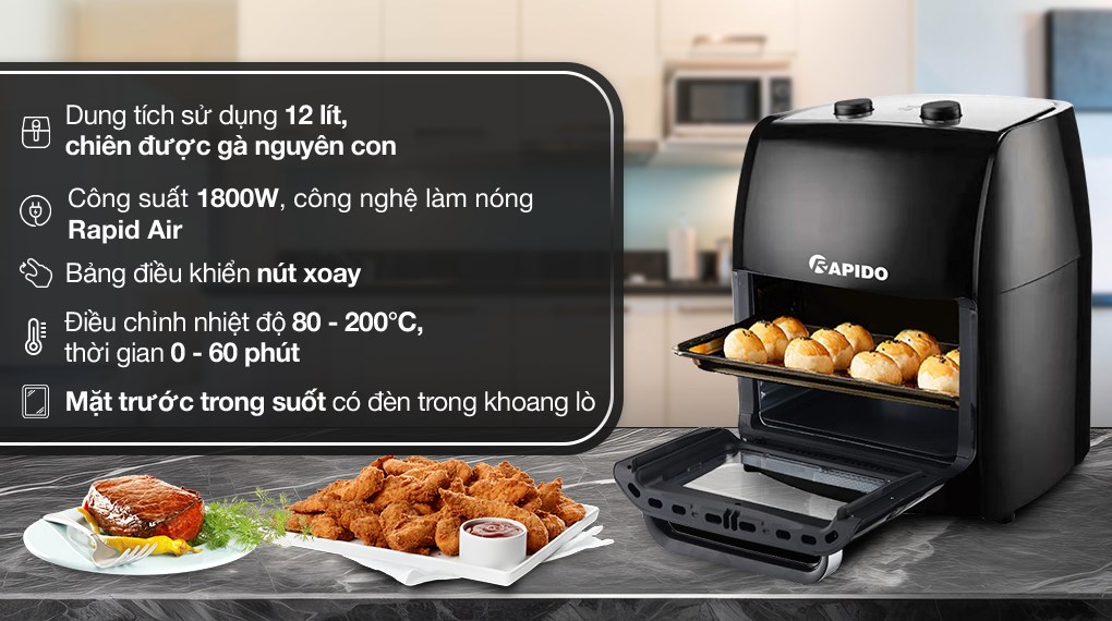 Lò chiên không dầu Rapido RAF-12M1 12 lít