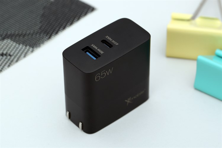 Adapter Sạc 2 cổng USB Type C PD QC 3.0 GaN 65W Xmobile MFR65 Màu Đen