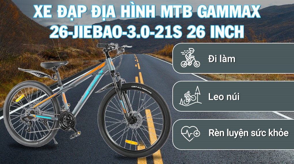 Xe Đạp Địa Hình MTB Gammax 26-Jiebao-3.0-21S 26 inch phù hợp với những ai đam mê đi phượt