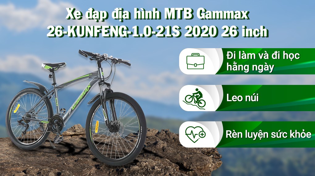 Xe Đạp Địa Hình MTB Gammax 26-Kunfeng-1.0-21S 2020 26 inch phù hợp di chuyển trên mọi địa hình kể cả những nơi gồ ghề 